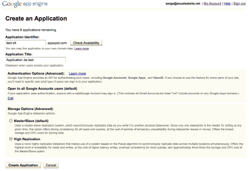 create-app Création de la Google App